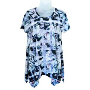 Chelsea & Theodore Womens S Blue Purple Shark Bite Hem Short Sleeve Top NWT